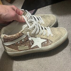 Golden Goose Glitter Star High-Top Sneakers - White & Rose Gold